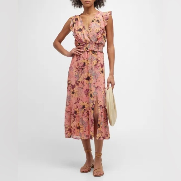 PAIGE Dresses & Skirts - Paige Katharina Floral Smocked-Waist Midi Dress XS